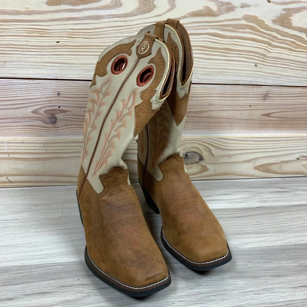 Tony Lama‎ 3R Western Boots Kids 2D Tan Cream LL400 Square Toe Cowboy Boots